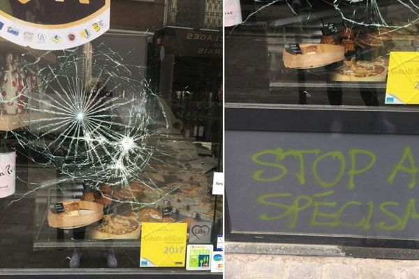 La boucherie L'Esquermoise à Lille a été prise pour cible dans la nuit du 14 au 15 mai 2018 par des militants de la cause animale.