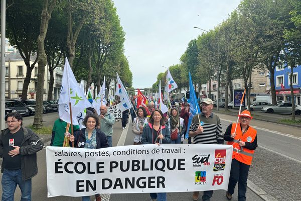 Plusieurs centaines de manifestants contre la réforme sur le choc des savoir à Lorient, le 25 mai 2024