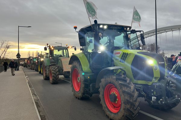 Environ 300 tracteurs et camions ont bloqué le pont de l'Europe qui relie Strasbourg à Kehl, lundi 18 novembre.