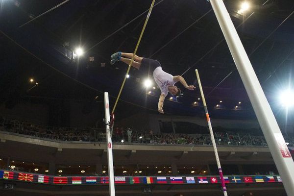 Renaud Lavillenie, Championnats d'Europe d'athlétisme en salle, vendredi, à Prague.