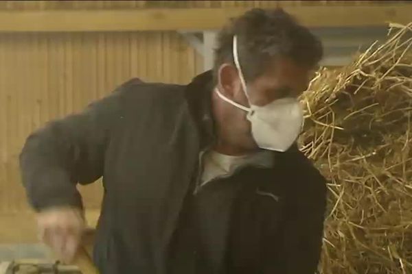 Benoit Ettwiller, agriculteur. Il doit se protéger des poussières de son étable.