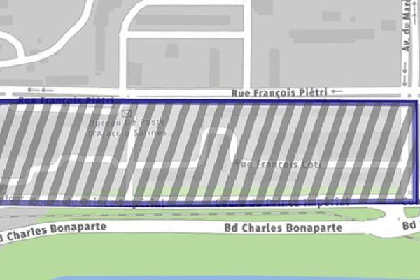 30/09/20. Carte du périmètre où le port du masque est obligatoire à Ajaccio (Corse-du-Sud).