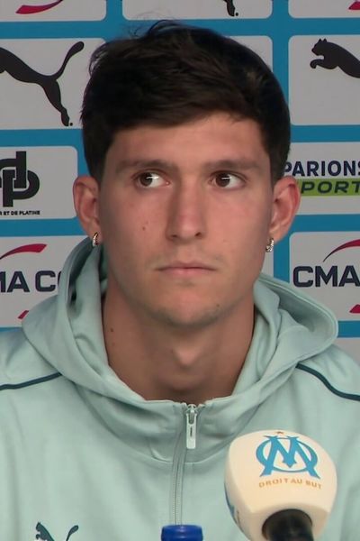 Le défenseur argentin et capitaine de l'OM Leonardo Balerdi lors d'une conférence de presse, vendredi 25 octobre 2024, à deux jours du match contre le PSG.