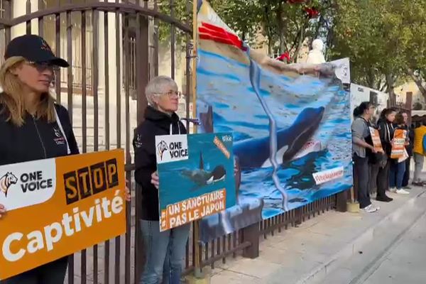 Les manifestants devant le palais de justice d'Aix-en-Provence ce mardi matin.