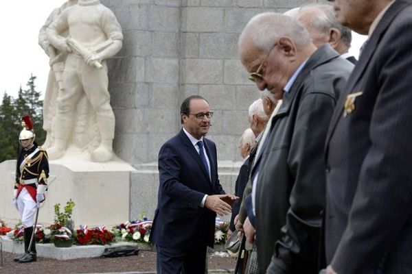 Mont-Mouchet (Haute-Loire), le 6 juillet 2014: le président de la République rend hommage à la Résistance française à l'occasion du 70ème anniversaire des combats entre l'armée allemande et les maquisards aux confins de la Haute-Loire, du Cantal et de la Lozère.