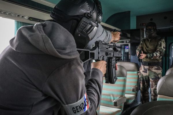 Des membres du GIGN s'entraînent en cas d'attentat dans un train.