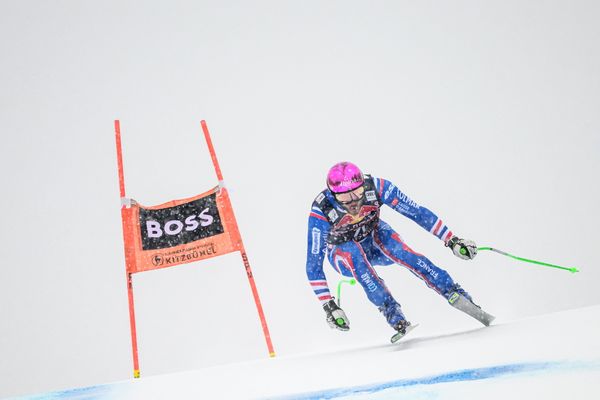 Nils Allegre, skieur des Hautes-Alpes à l'entraînement durant la coupe du monde de Kitzbuehel ce 20 janvier 2022.