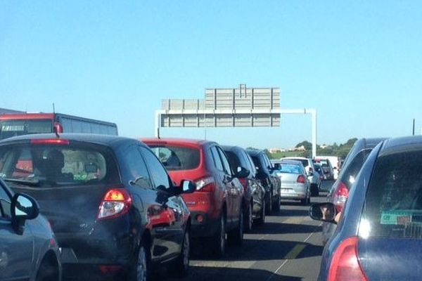 Le bouchon sur l'A9 vers Montpellier