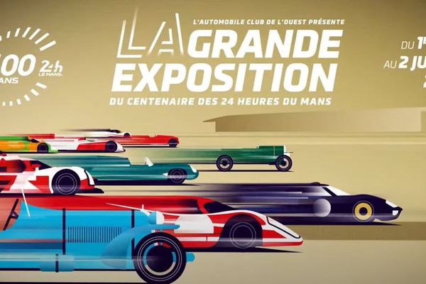 L'affiche de l'exposition du centenaire rappelle un siècle de course automobile.