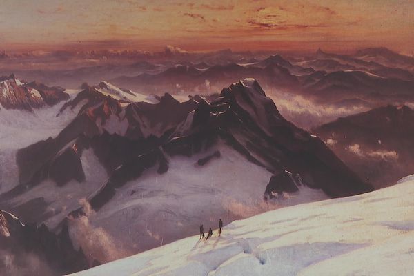 Un coucher de soleil sur le Mont-Blanc peint par Gabriel Loppé.