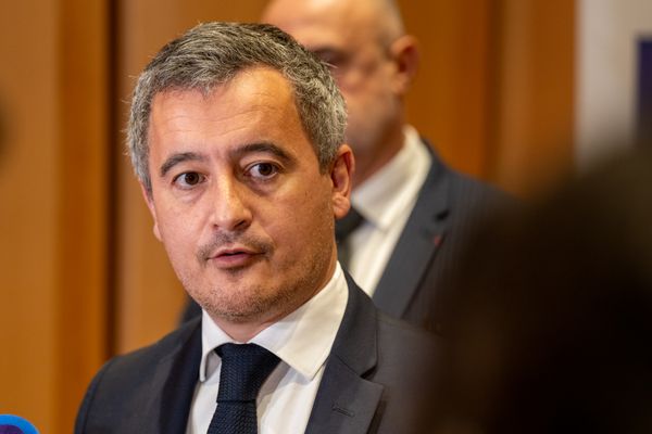 Le garde des Sceaux Gérald Darmanin se déplace au centre pénitentiaire d’Alençon-Condé-sur-Sarthe (Orne), ce lundi 17 février 2025. La prison pourrait accueillir les cents plus gros détenus narcotrafiquants de France.