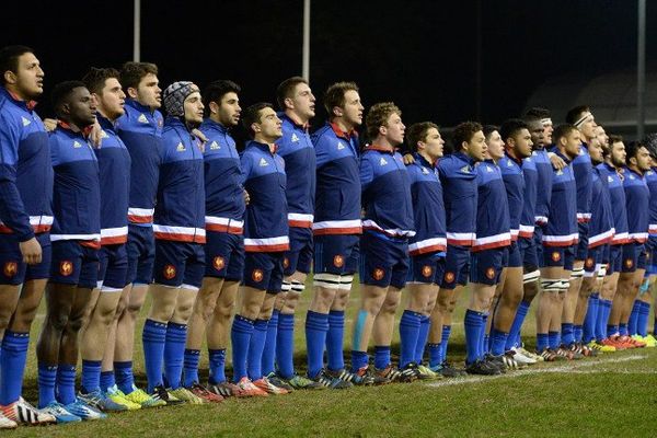 L'équipe de France de rugby avant le match contre le Pays de Galles