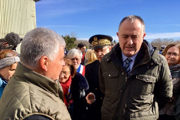 Le ministre de l'agriculture, Didier Guillaume à la rencontre des agriculteurs sinistrés des inondations à Trèbes - 4 février 2019