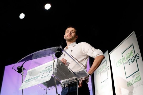 David Belliard, candidat Europe Ecologie Les Verts à la Mairie de Paris, lors de son meeting au Trabendo, le 5 mai 2020 à Paris.