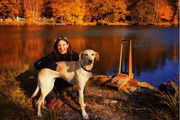 Faustine Cadenat et sa chienne Oka au championnat de France de canicross du 6 et 7 novembre 2021.