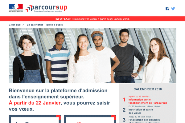 Voici la page d'accueil du site Parcoursup, les voeux pourront être enregistrés à partir du 22 janvier