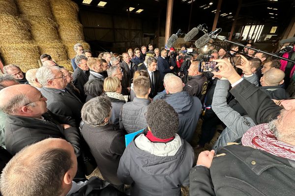 Le Premier ministre Gabriel Attal est dans la Marne, ce 15 février 2024.