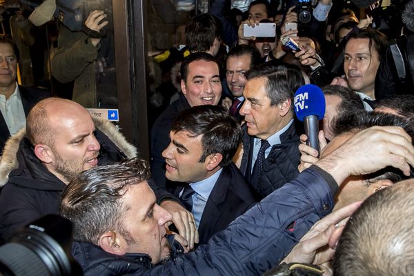 François Fillon, à son QG de campagne, boulevard Saint-Germain, à Paris, le 20 novembre 2016.