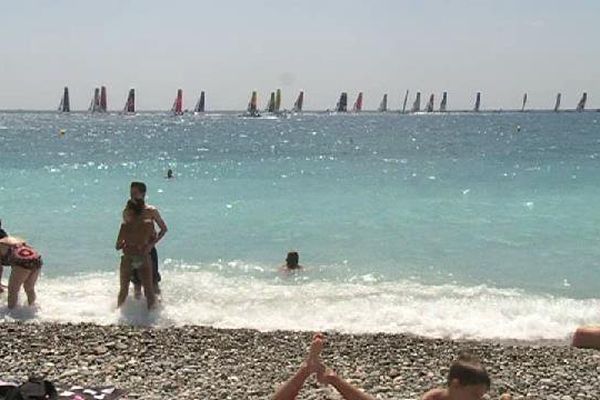 Les trimarans au large de la baie des Anges.