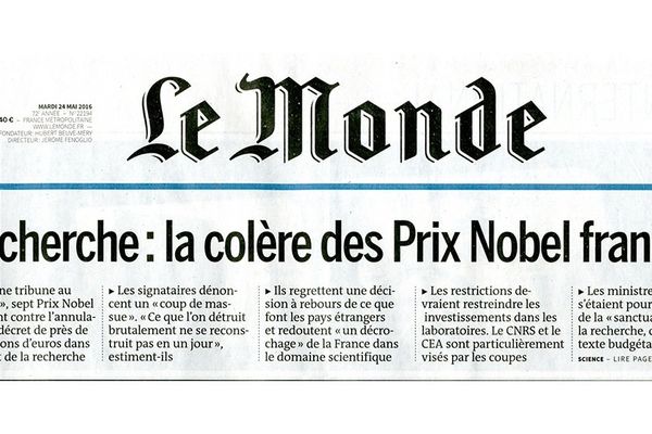 La tribune du "Monde" des 7 Nobel contre la baisse des crédits de la recherche