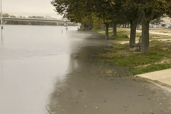 Le Rhône a débordé à Beaucaire jeudi 16 novembre. D'autres crues sont attendues dans le Gard toute la journée par endroits