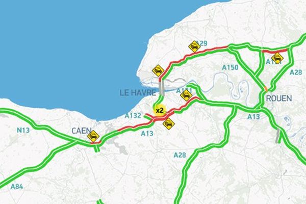 L'état des routes en Normandie à 16 heures le samedi 13 août.