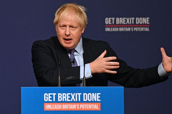 Boris Johnson en meeting à Telford (Angleterre) dimanche dernier.