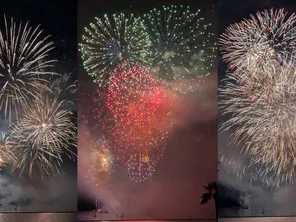 Le feu d'artifice tiré au lac Kir à Dijon avait pour thème les Jeux Olympiques, deux jours après le passage de la flamme en Côte d'Or