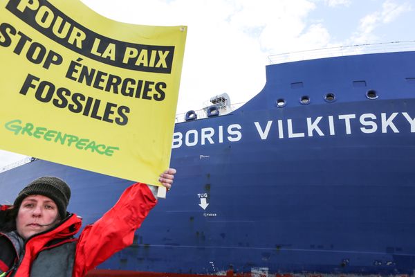 Greenpeace mobilisée contre l'arrivée d'un méthanier russe dans le port de Montoir-de-Bretagne