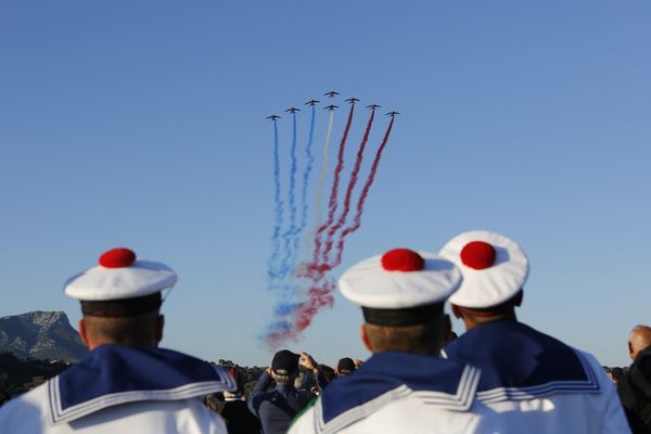 Photo d'archive du 70e anniversaire du Debarquement de Provence, à bord du porte-avions Charles de Gaulle au large de Toulon.