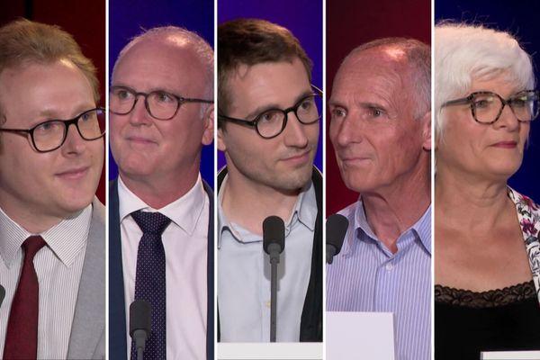 François Avisseau, Marc Fleuret, Antoine Léaument, Dominique Viard et Mylène Wunsch sur le plateau de France 3 Centre-Val de Loire le 16 juin 2021.