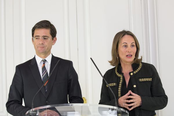 A g. Nicolas Dufourcq, directeur général de la (BPI) et à d. Ségolène Royal qui en est la vice-présidente depuis sa création en janvier 2013