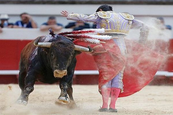 Béziers (Hérault) - Sébastien Castella lors de la corrida d'ouverture de la feria - 13 août 2015.