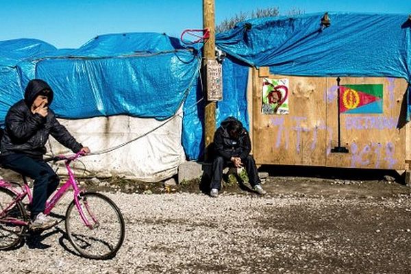 Jeunes migrants dans la "jungle" de Calais (mars 2016)