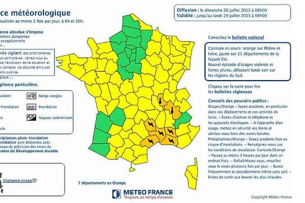 La Bourgogne reste placée en vigilance jaune dimanche 28 juillet 2013