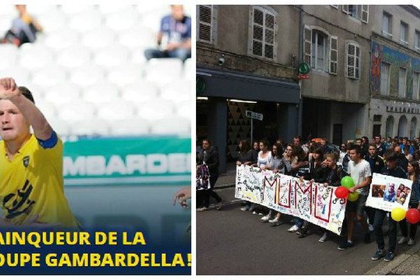 A gauche, la Gambardella 2015 (image FCSM). A droite, la marche blanche à Arbois en hommage à Jordan.