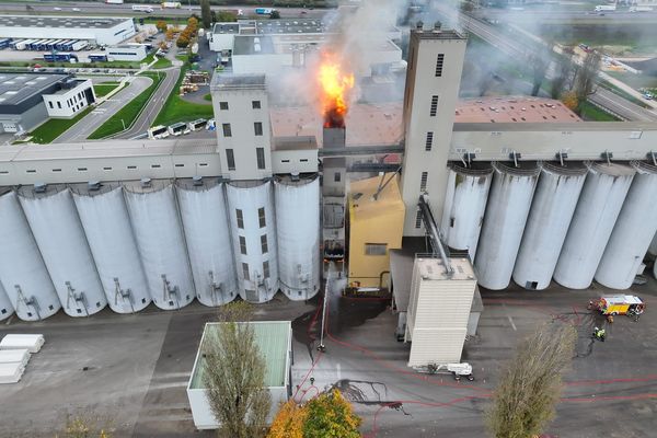 Incendie dans un séchoir à céréales à Beaune (Côte-d'Or), le 13 novembre 2024.