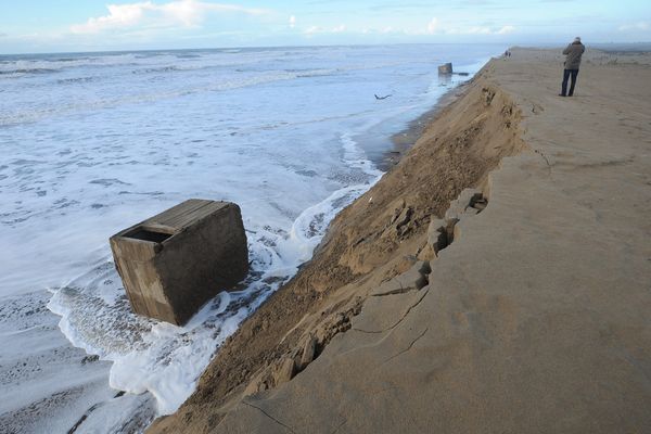 Recul du trait de côte sur le littoral de l'Ile d'Oleron à la suite des grandes marées de 2014.