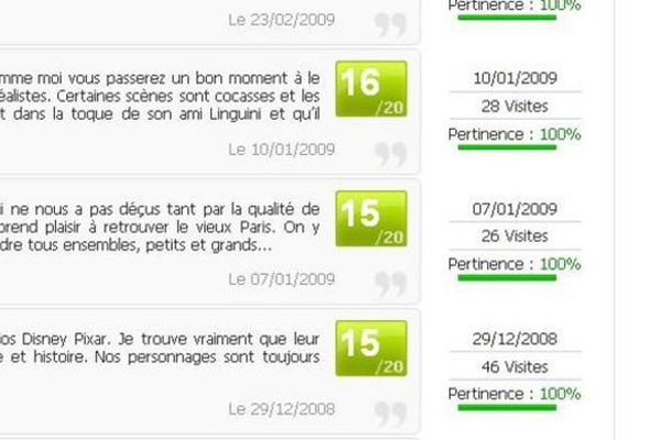 Capture d'écran : des internautes livrent leurs commentaires et attribuent des notes