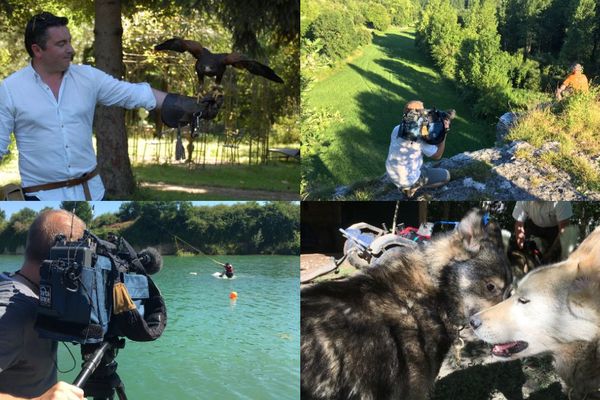 Bruno Pillet et Christophe Guinot, journalistes de France 3 Poitou-Charentes, lors du tournage des balades d'été en Charente en 2018