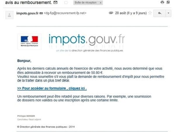 Autre exemple de mail frauduleux