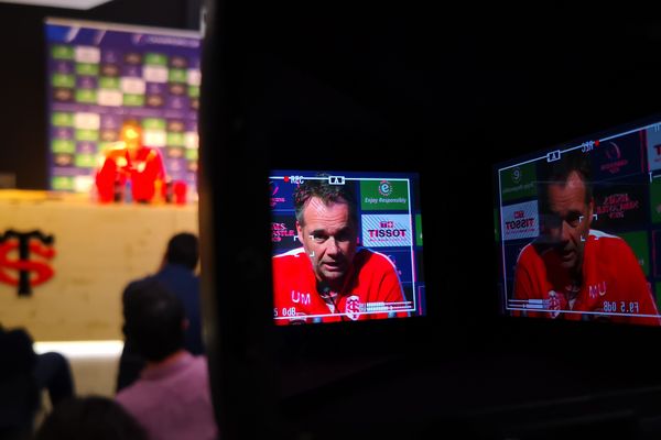 Ugo Mola lors de la conférence de presse du Stade Toulousain ce mercredi matin.