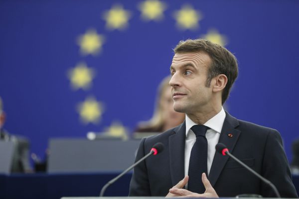 Emmanuel Macron au Parlement européen de Strasbourg.