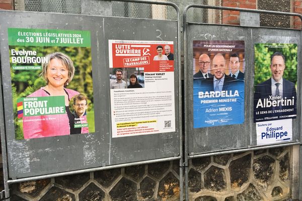 Reims est découpée en quatre circonscriptions. Ici, les candidat(e)s au premier tour des législatives de 2024, dans la première d'entre elles.