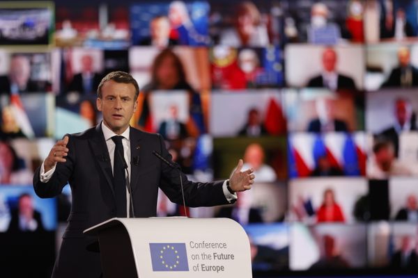 Emmanuel Macron au Parlement européen à Strasbourg, le 9 mai 2021