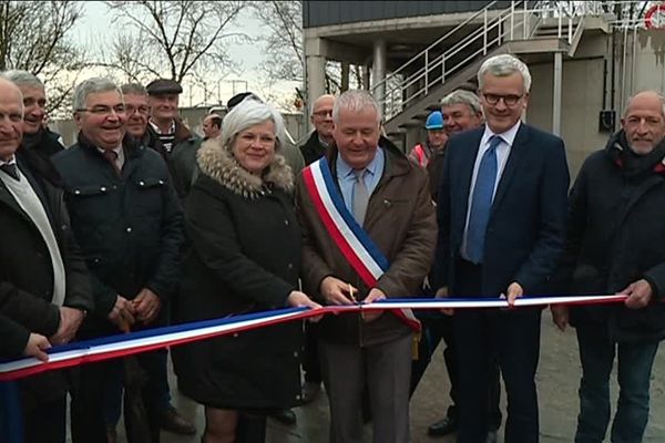 Inauguration par les élus de la nouvelle station d'épuration à Bétheniville (51) le 6 mars 2019. 