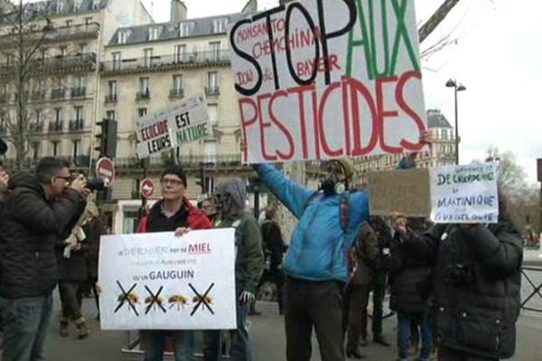 Une manifestation, à Denfert-Rochereau, dans le cadre de la semaine des alternatives aux pesticides, le 26 mars 2016.