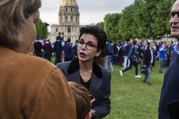 Rachida Dati lors d'un rassemblement en soutien à la liste LR de François-Xavier Bellamy lors des Européennes, fin mai 2019.