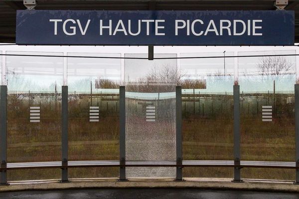 La gare TGV Haute-Picardie, située sur le territoire des communes d'Ablaincourt-Pressoir et Estrées-Deniécourt (Somme), le 14 janvier 2015.