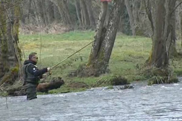 Trop d'eau froide dans la Sioule, pour le premier dimanche de pêche de l'année 2015, et la truite reste au fond de l'eau.